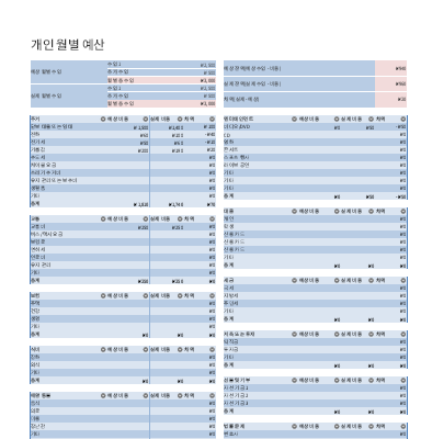개인 월별 예산 개인 월별 예산